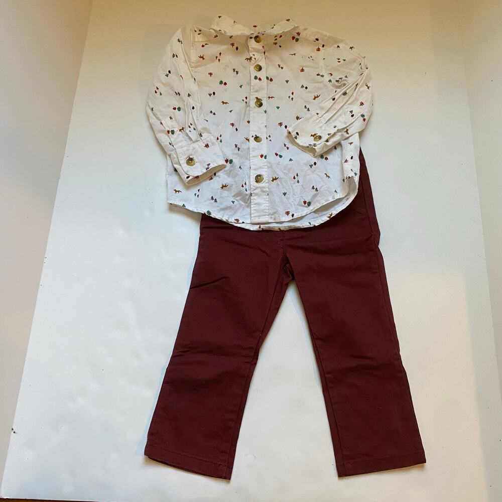Old Navy Woodland Button Down & Burgundy Pants Outfit